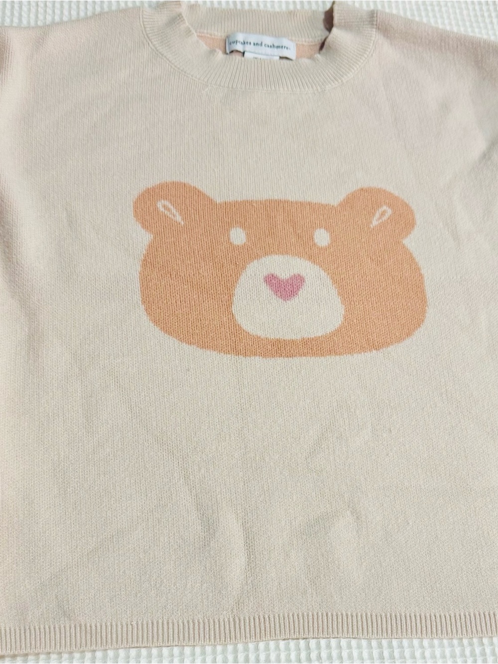 cupcakes & cashmere Cream Knit Sweater with Peach Bear Motif